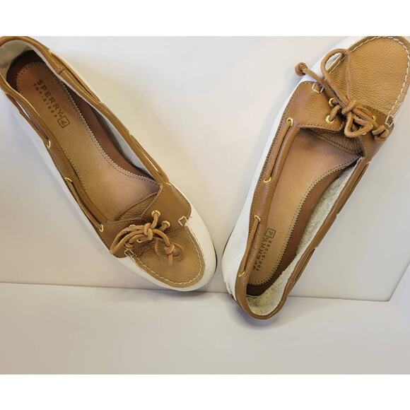 Women's Sperry Top Sider White Leather and Khaki Slip On Boat Shoes US 9.5M - Picture 5 of 8
